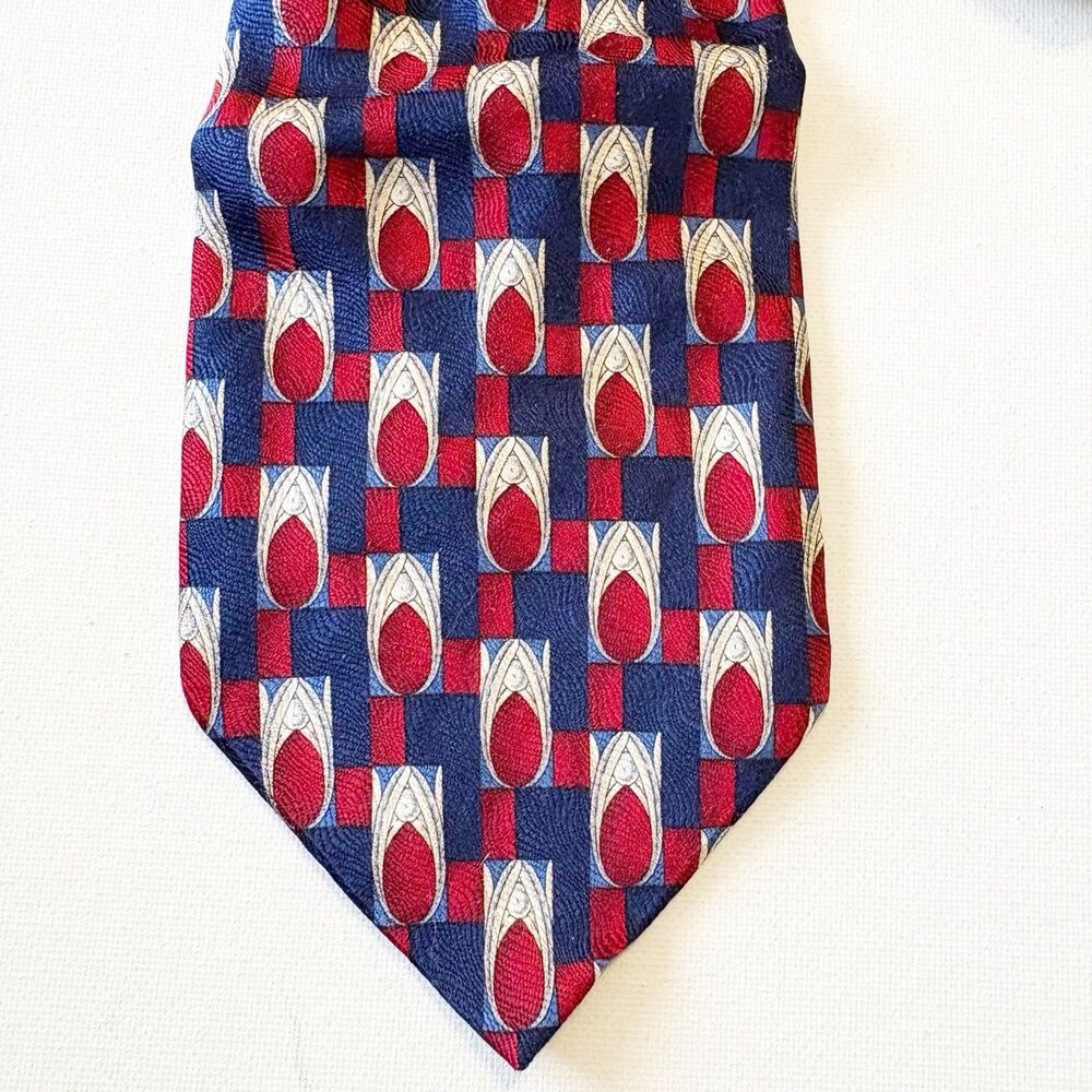 Alexandre London Saville Row Neck Tie Silk Red Blue Art Deco Business Classic